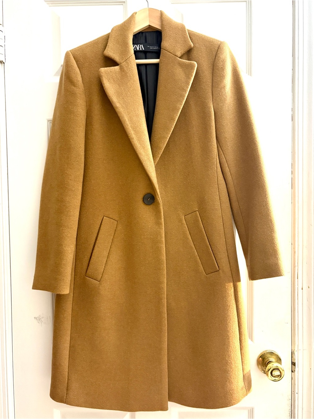 Zara Camel Single-Button Pea Coat